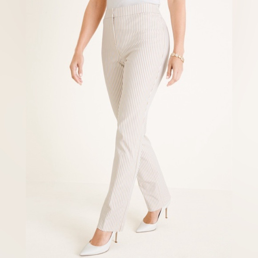 Chicos secret strech striped white and tan strait leg  pants size 2 R
